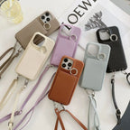 Lychee Pattern Mirror Lanyard iPhone Case - Viexta