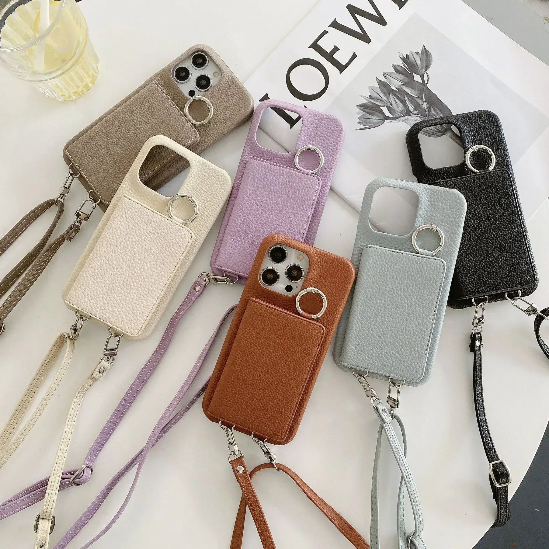 Lychee Pattern Mirror Lanyard iPhone Case - Viexta