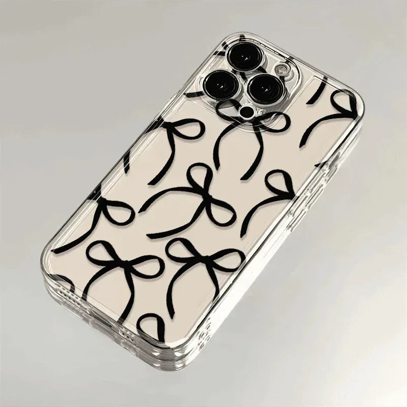 black-ribbon-bow-light-luxury-transparent-soft-iphone-case - Viexta