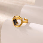 18K Gold Stainless Steel Open-end Zircon Ring