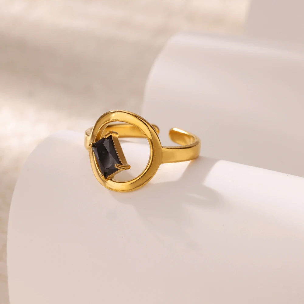 18K Gold Stainless Steel Open-end Zircon Ring