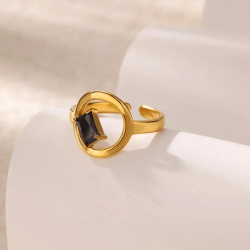 18K Gold Stainless Steel Open-end Zircon Ring - Viexta