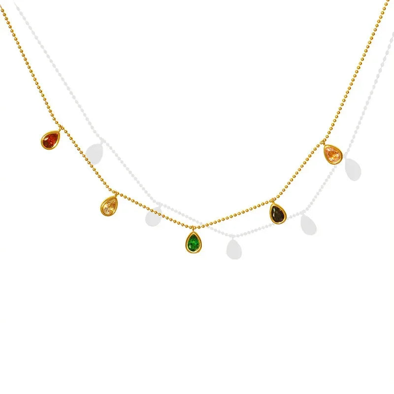Colorful Zircon Pendant Clavicle Necklace - Viexta