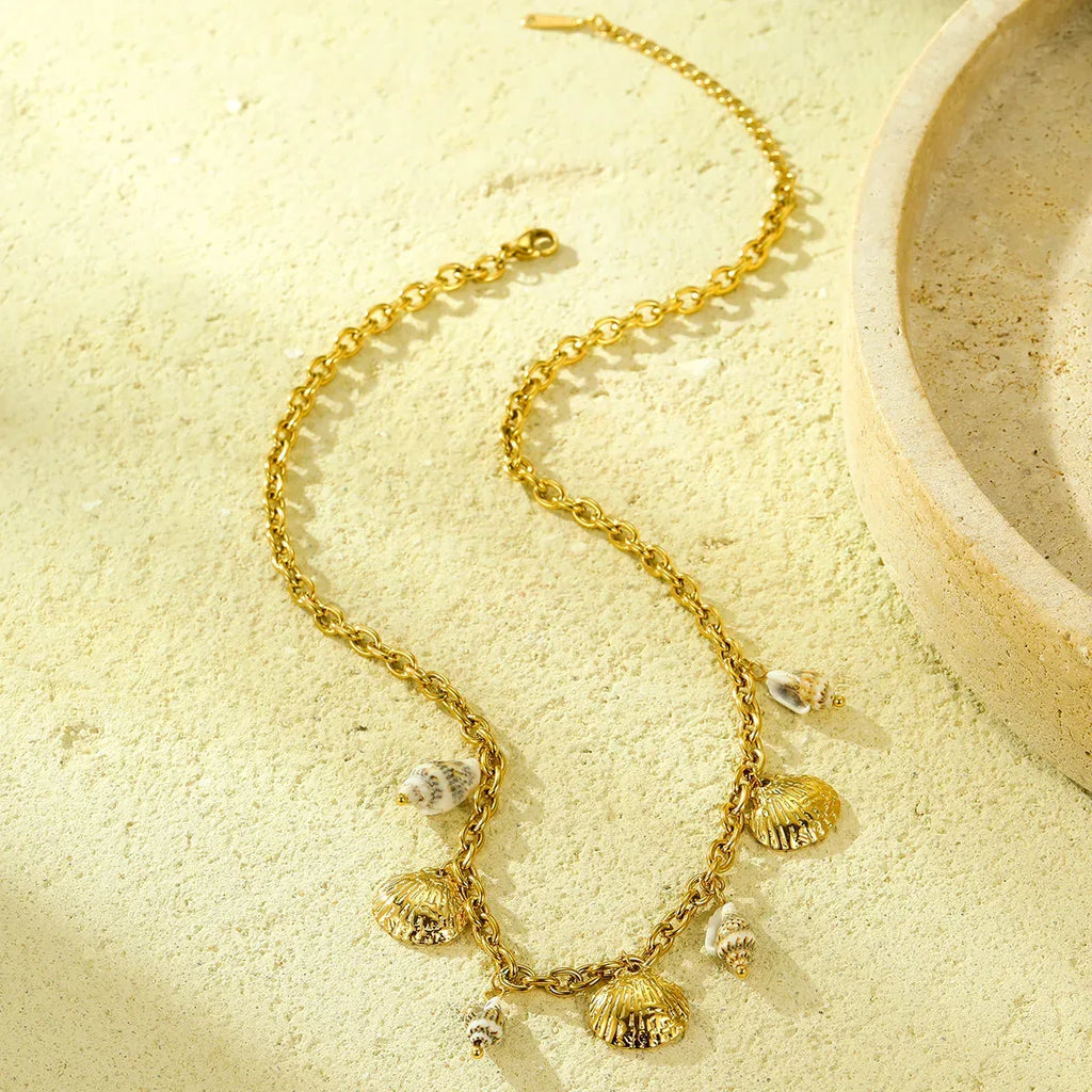 ocean-style-18k-gold-titanium-steel-shell-necklace - Viexta