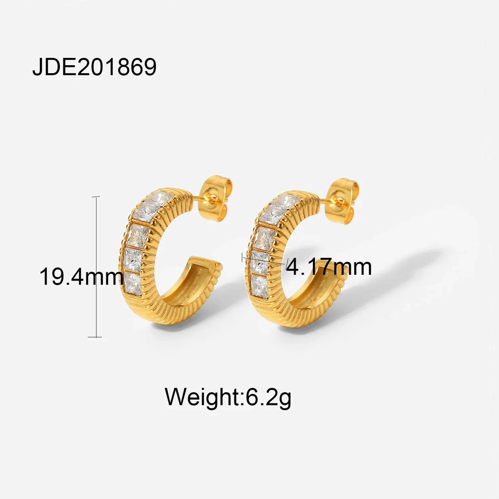 diamond-set-stainless-steel-earrings - Viexta