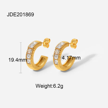 Diamond-set Stainless Steel Earrings