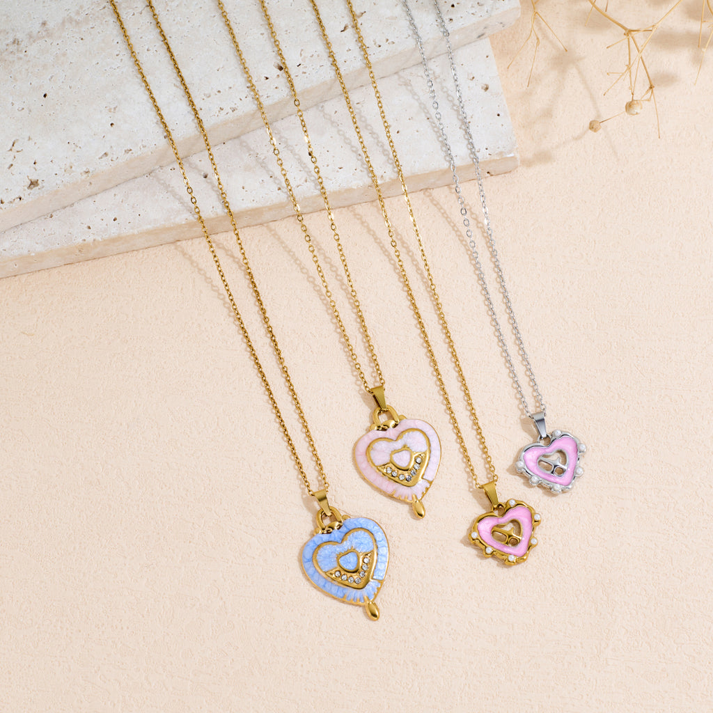 Stainless Steel Oil-dripping Heart-shaped Pendant Necklace