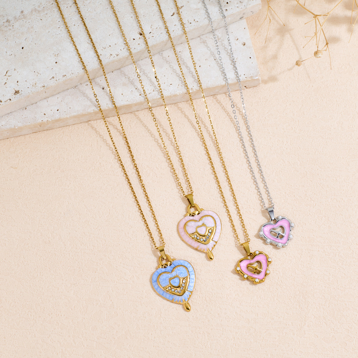 Stainless Steel Oil-dripping Heart-shaped Pendant Necklace