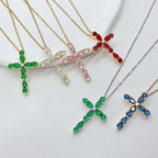 micro-inlay-colorful-zircon-water-drops-cross-necklace - Viexta