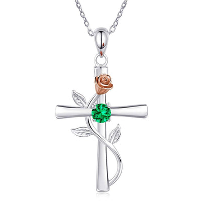 Rose Cross Necklace With Rhinestone