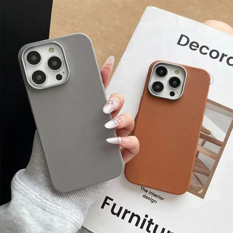 Plain Leather Solid Color iPhone Cover - Viexta
