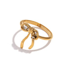 Stainless Steel 18K Gold Plating Rhinestone Bow Pendant Earring Ring