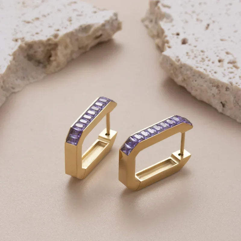 Women's Square Hollow Diamond Titanium Steel Earrings - Viexta