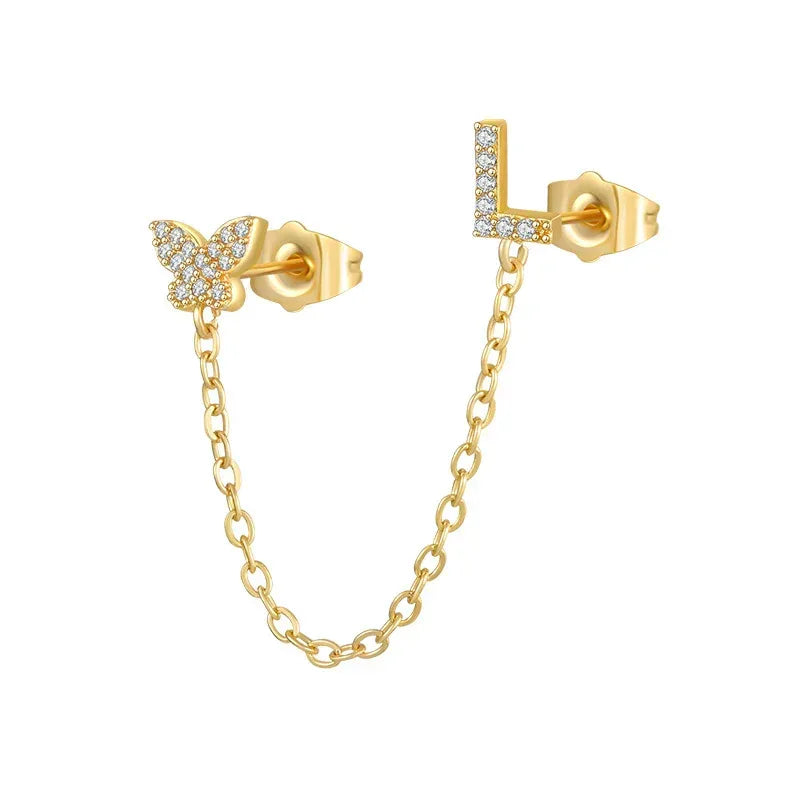 Women's Zircon Butterfly Alphabet One Piece Stud Earrings - Viexta