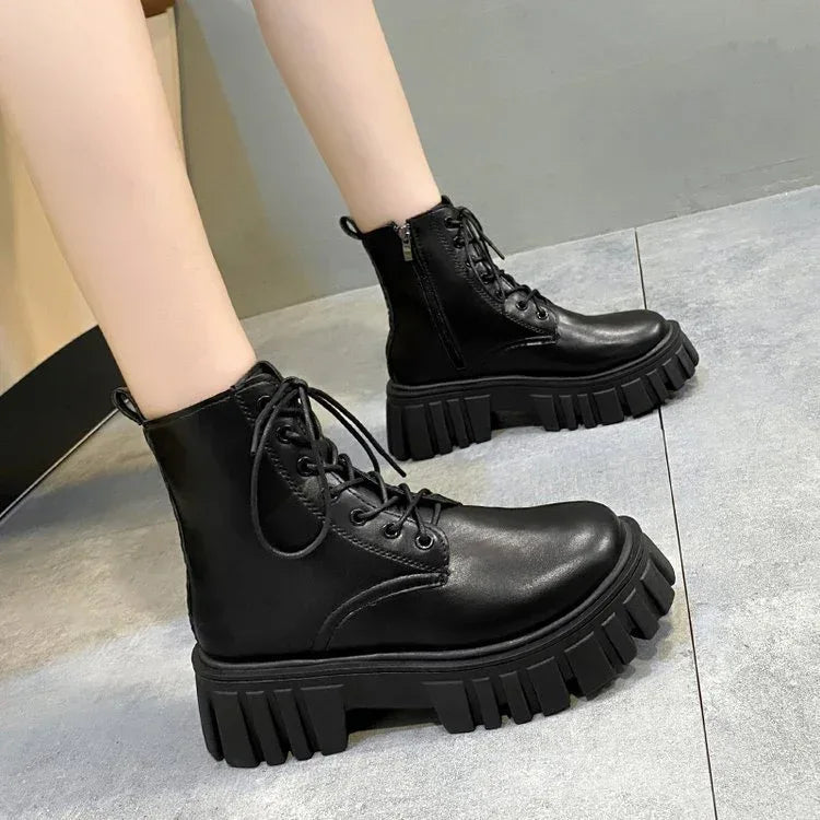 Women's Platform Lace-up Side Zip Boots - Viexta