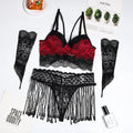 tassel-waist-seal-lace-stitching-with-gloves-sexy-lingerie-suit - Viexta