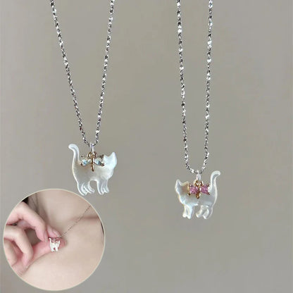 Transparent Cat Rhinestone Pendant Necklace