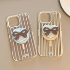 Striped Magnetic Transparent iPhone Case With Rotating Bowknot Stand - Viexta