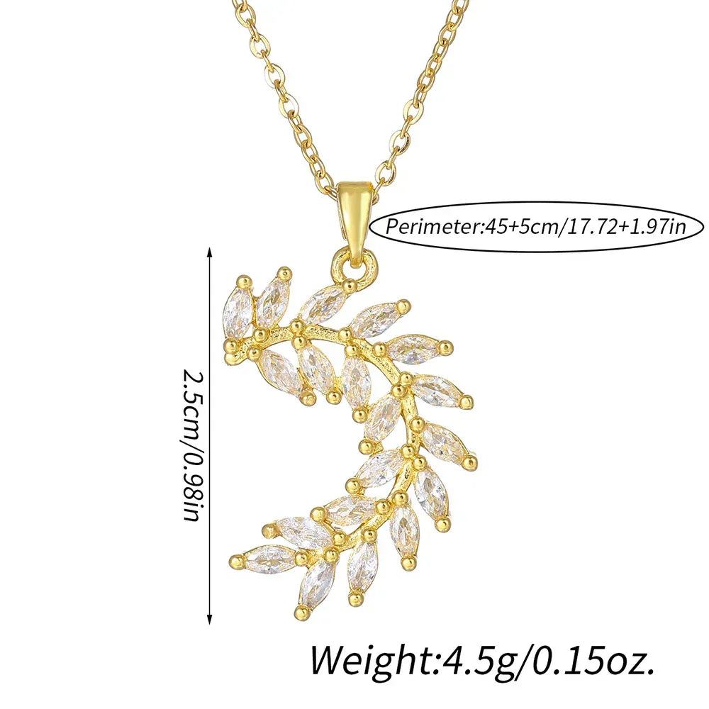 Sparkling Zircon Leaf Pendant Necklace - Viexta