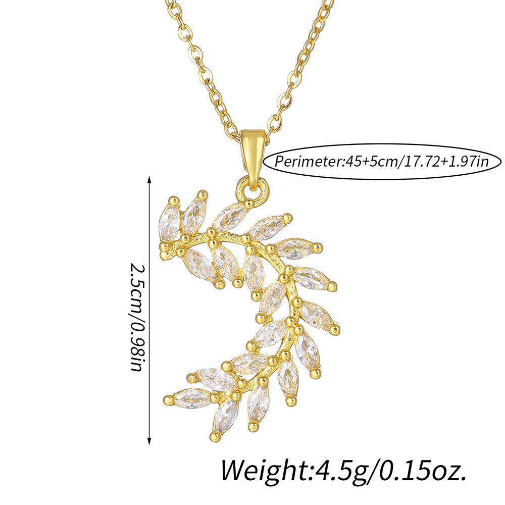 Sparkling Zircon Leaf Pendant Necklace