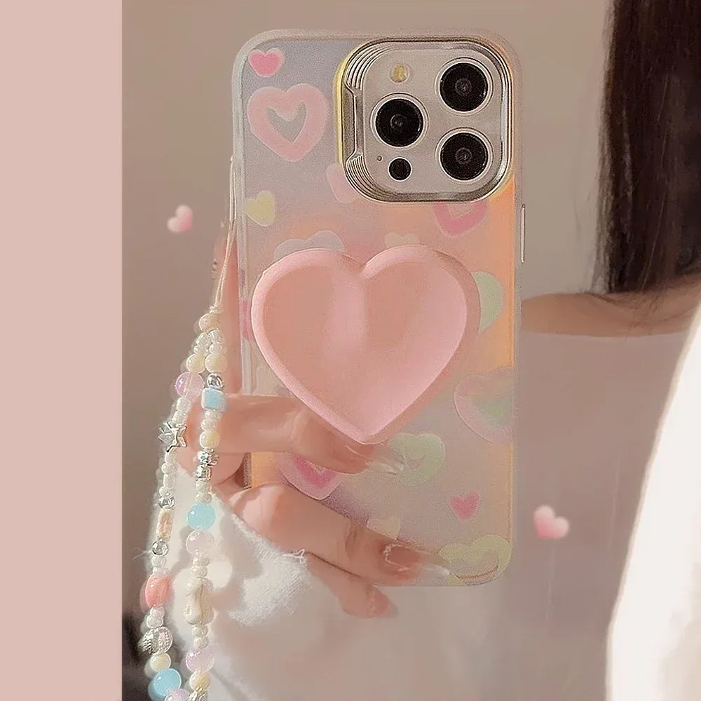 Laser Loving Heart Bracket Silicone iPhone Case - Viexta