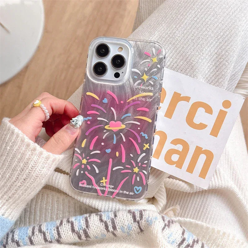 Double-layer Printed Feather Yarn Love Fireworks iPhone Case - Viexta