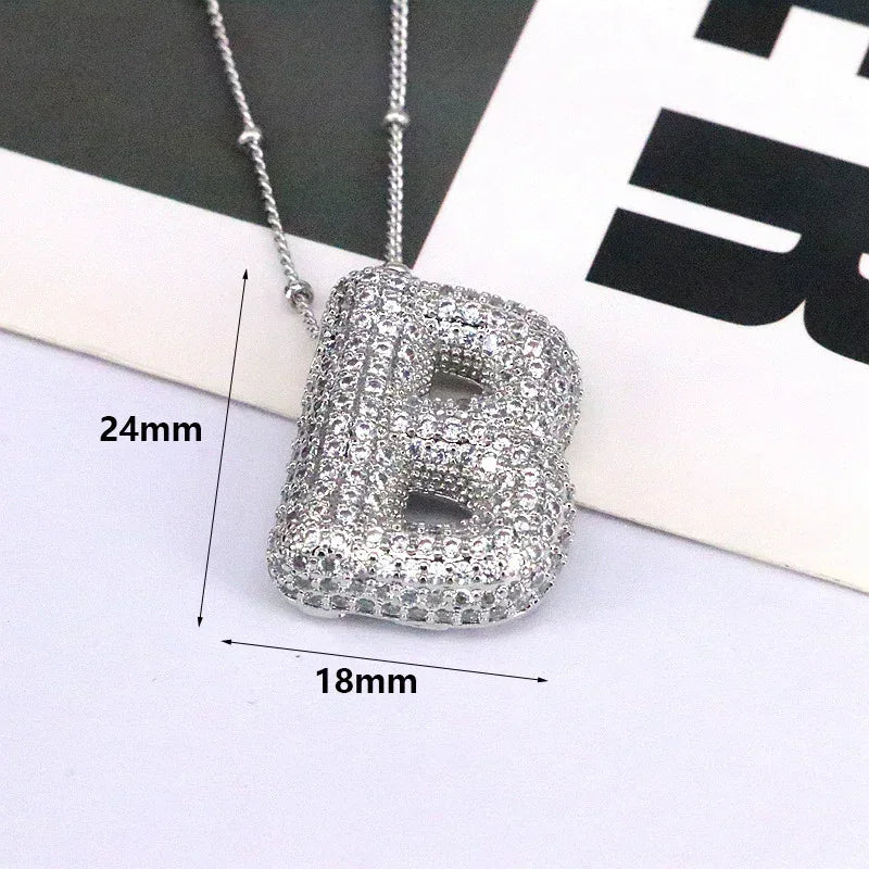 brass-zircon-bubble-letter-pendant-necklace - Viexta