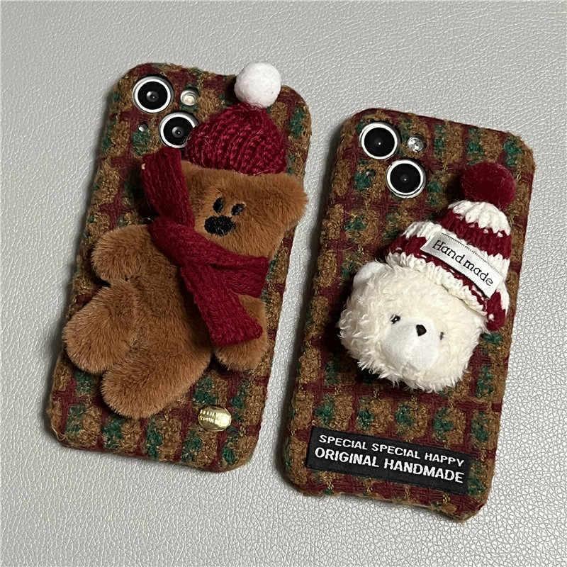 autumn-winter-red-plush-plaid-iphone-case - Viexta