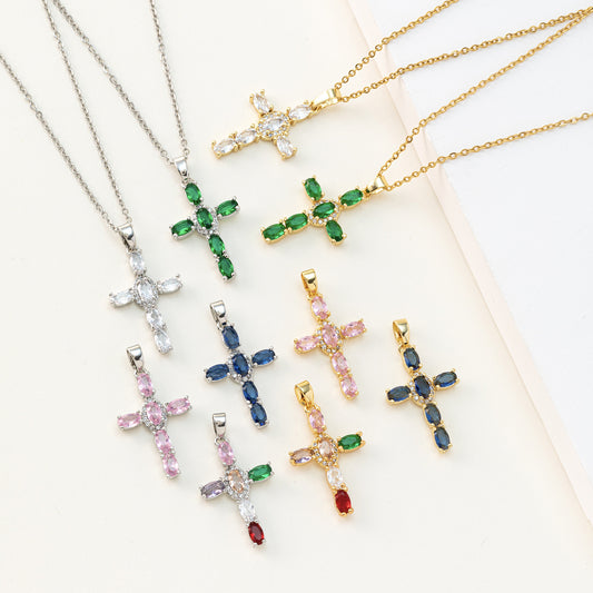 Cross Pendant Colorful Zircon Delicate Chain