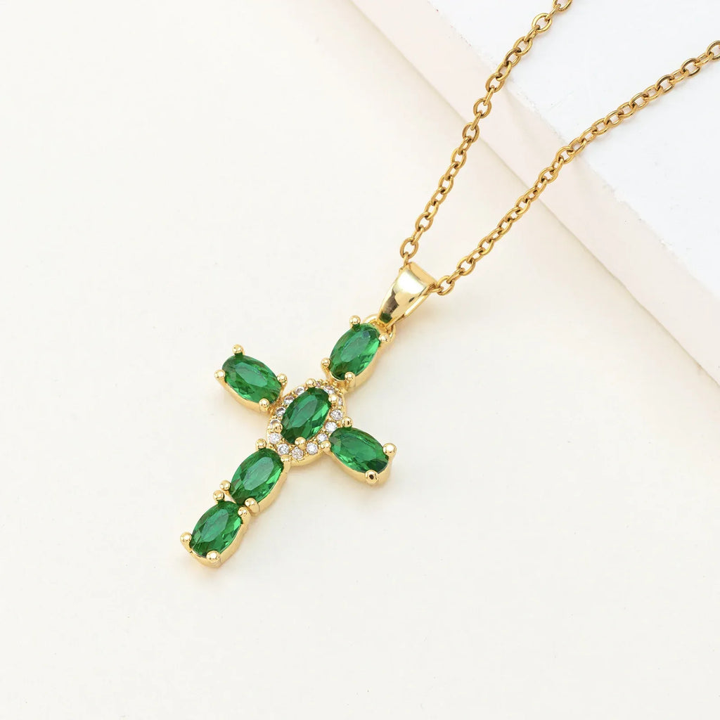 cross-pendant-colorful-zircon-delicate-chain - Viexta