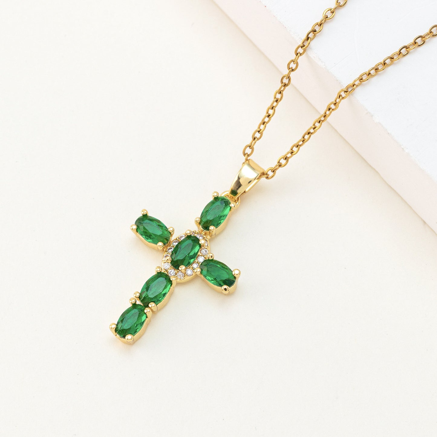 Cross Pendant Colorful Zircon Delicate Chain