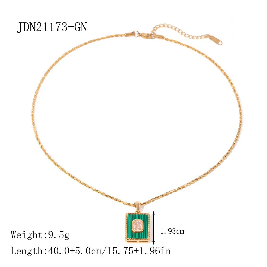 18k-rectangular-green-tag-stainless-steel-necklace - Viexta