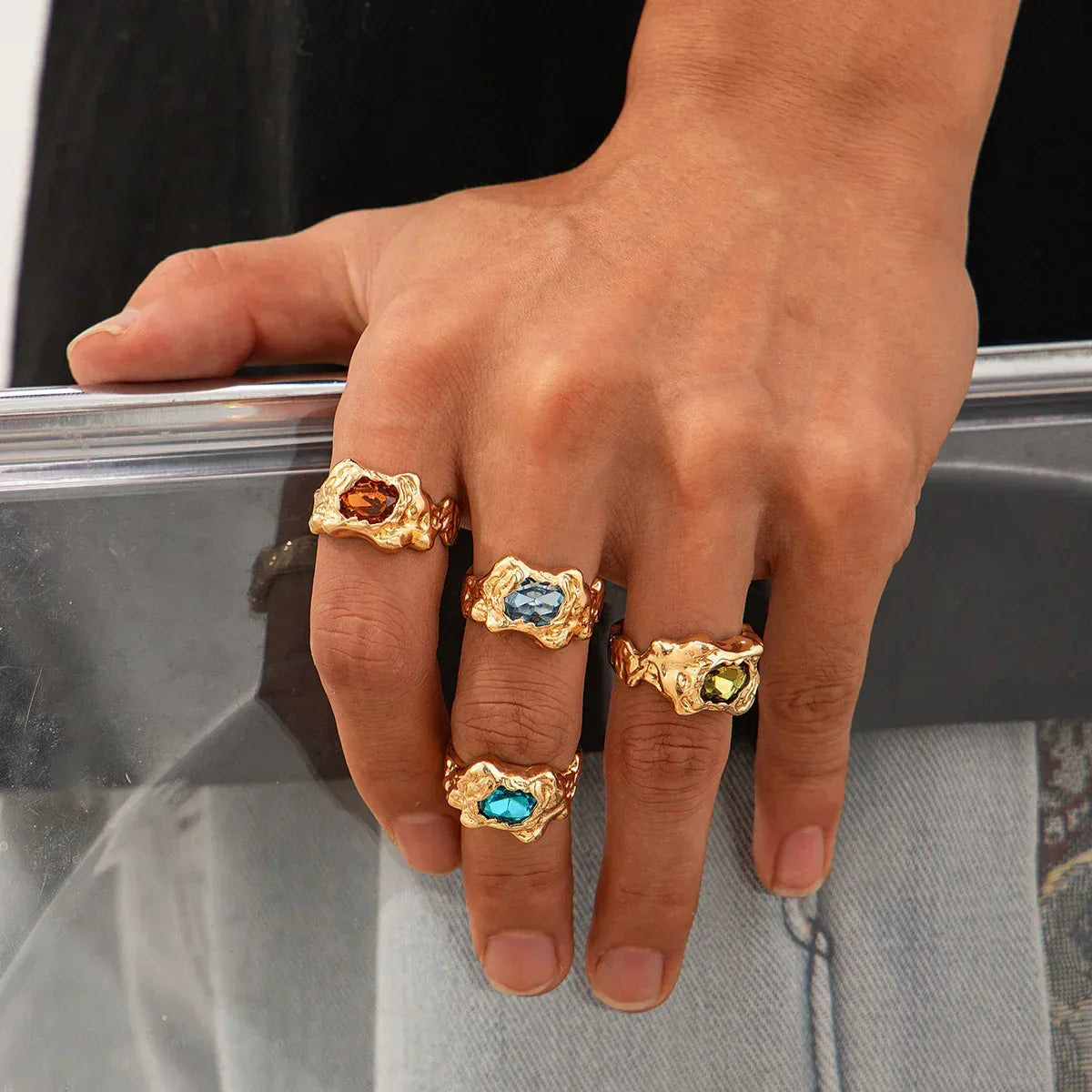 Pleated Lava Metal Gemstone Ring For Men - Viexta