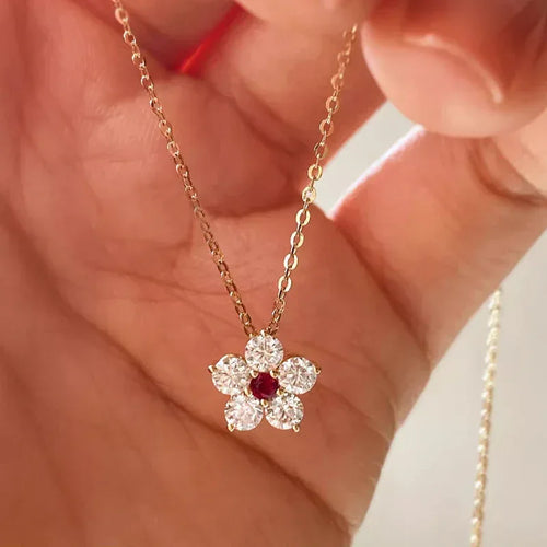 18K Gold Plating S925 Sterling Silver Ruby Necklace - Viexta