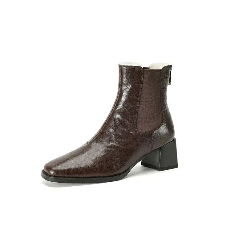 Retro Chunky Heel Fur Booties - Viexta