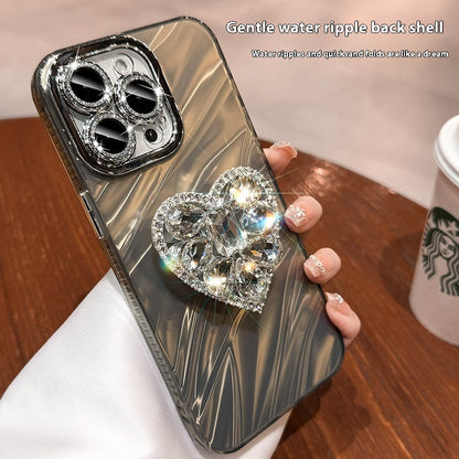 Lens Protector Rhinestone Love Bracket iPhone Case