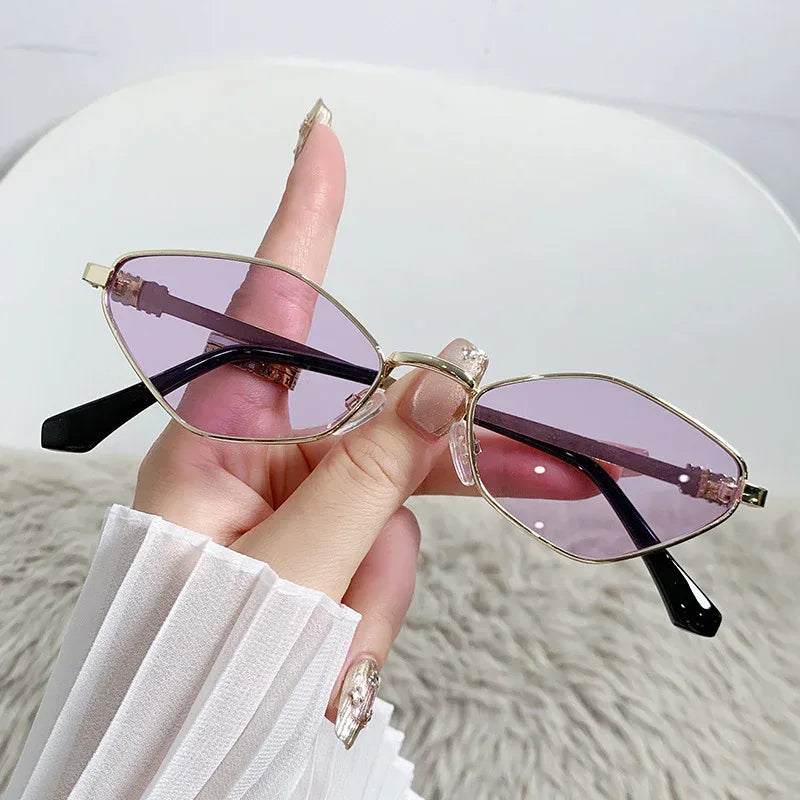 Metal Small Frame Rhombus Cat Eye Sunglasses - Viexta