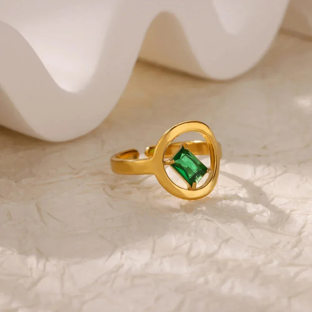 18K Gold Stainless Steel Open-end Zircon Ring - Viexta