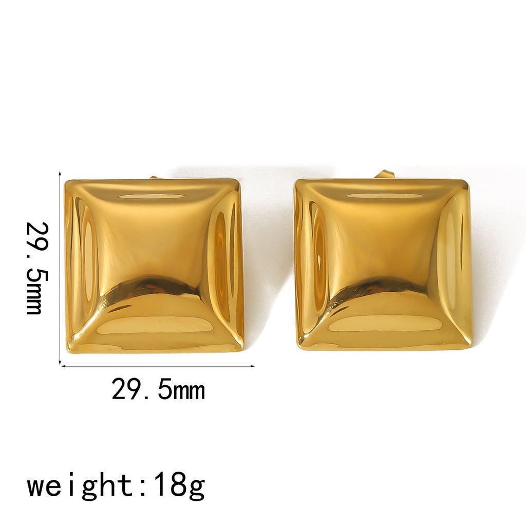 Square concave convex stainless steel earrings