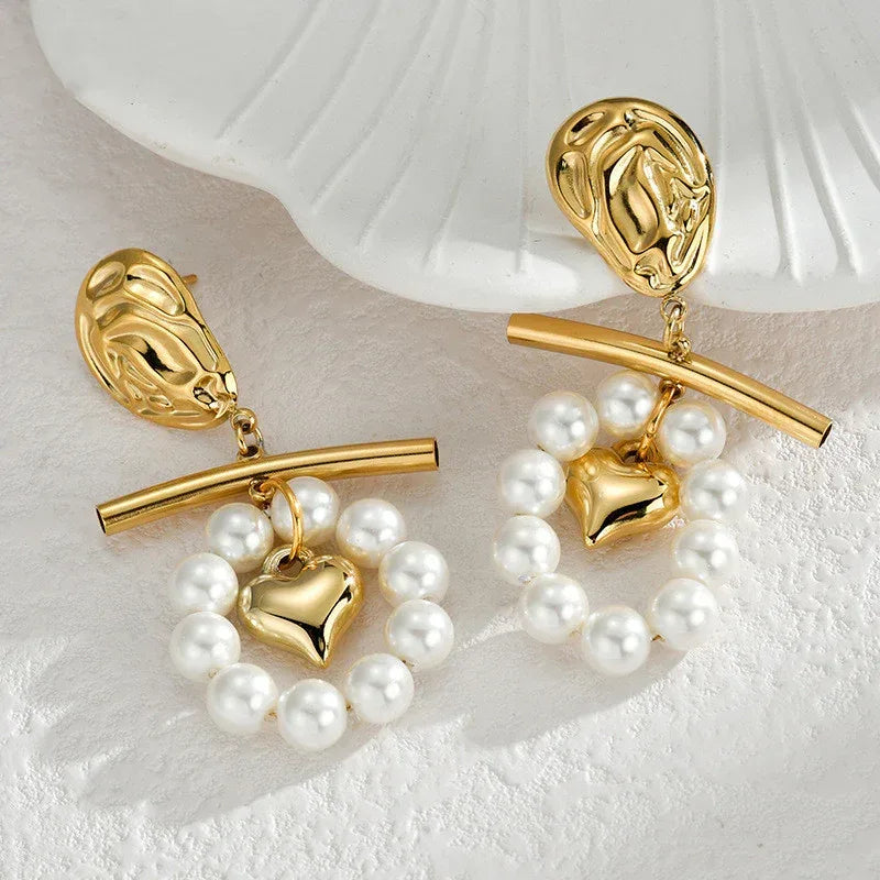 Pearl Tassel Titanium Steel Ear Studs - Viexta
