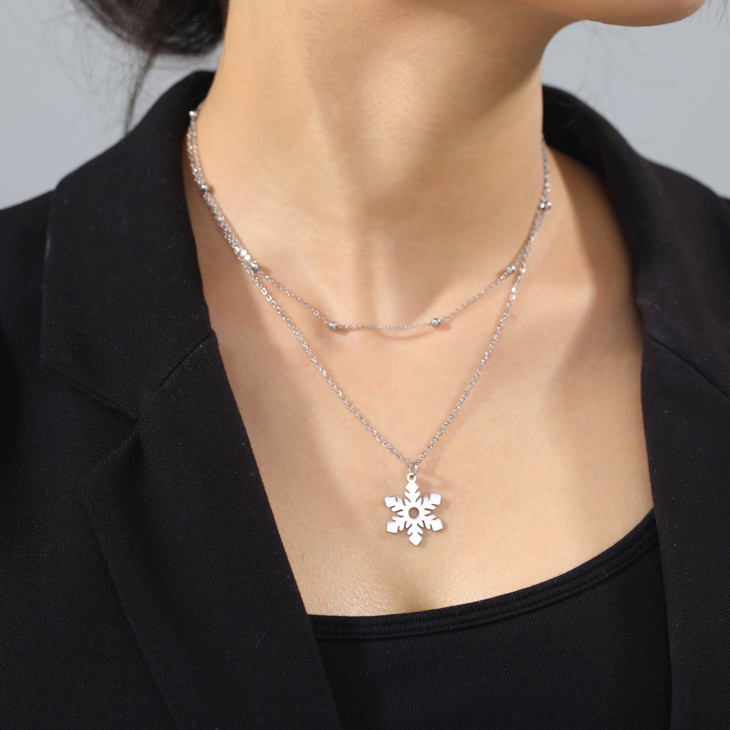 Layered Snowflake Titanium Steel Necklace