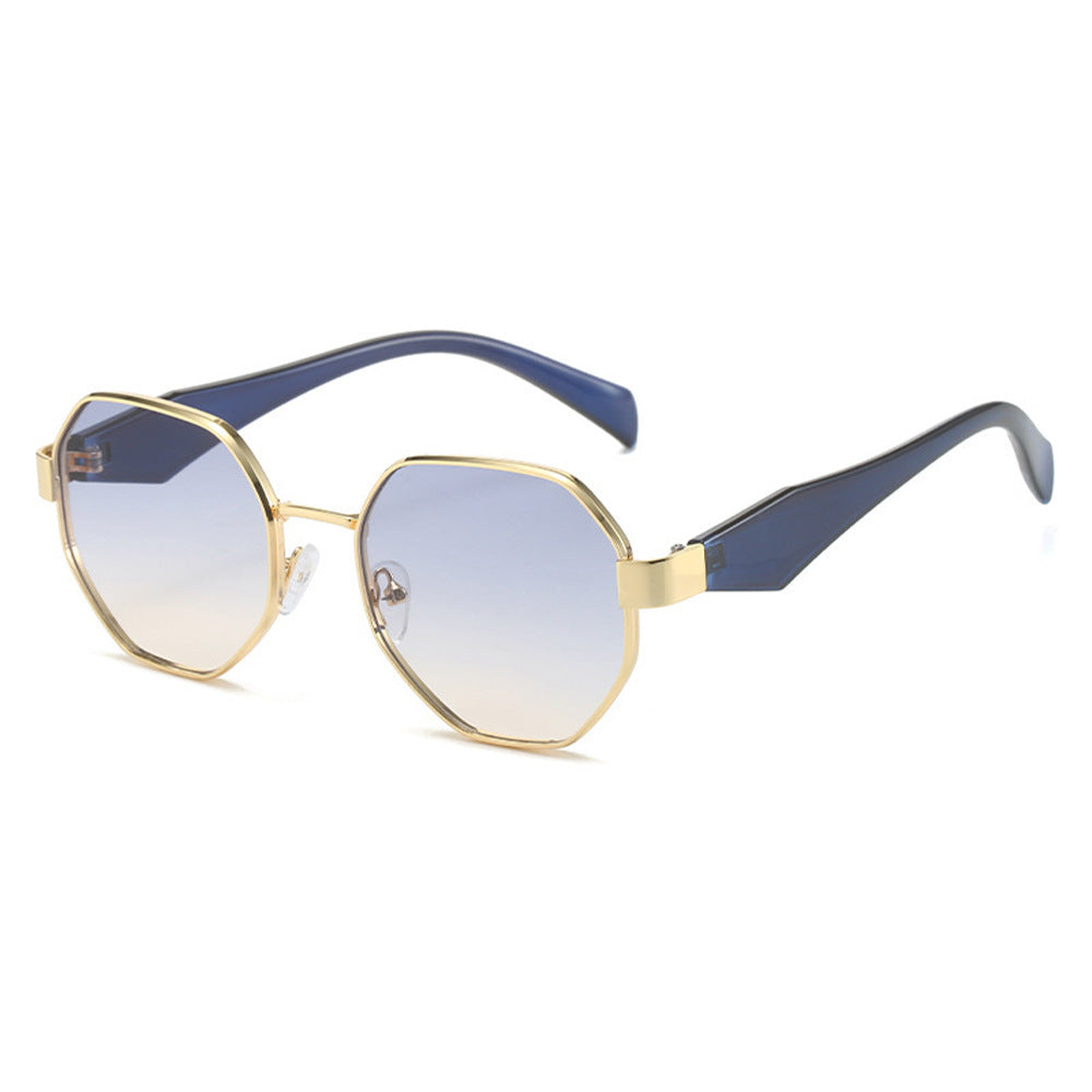 Polygonal Wide Metal Large Rim Sunglasses