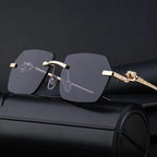 Frameless Trimming Leopard Retro Square Sunglasses - Viexta