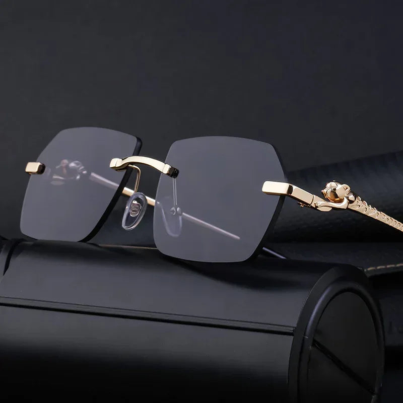 Frameless Trimming Leopard Retro Square Sunglasses - Viexta