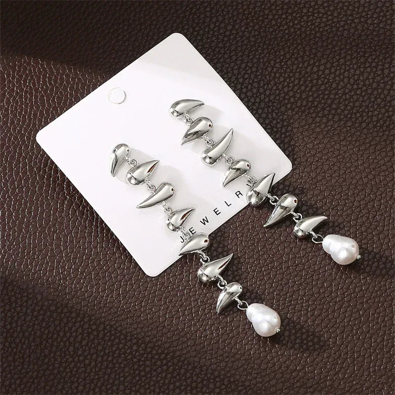 Drop-shaped Earring Bracelet Necklace Glossy Metal Ornament Suit - Viexta