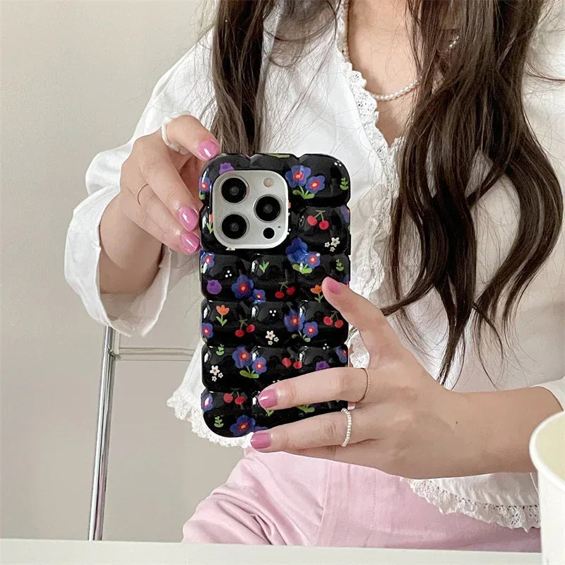 Retro Cherry Small Floral Plaid iPhone Case - Viexta