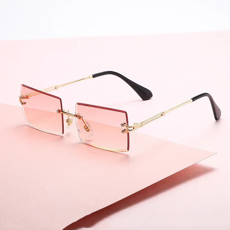 Fashion Frameless Trimmed Square Gradient Sunglasses - Viexta