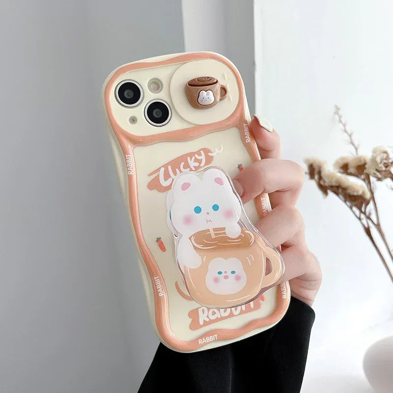 Cartoon Cute Three-dimensional Sliding Window Bear iPhone Case - Viexta