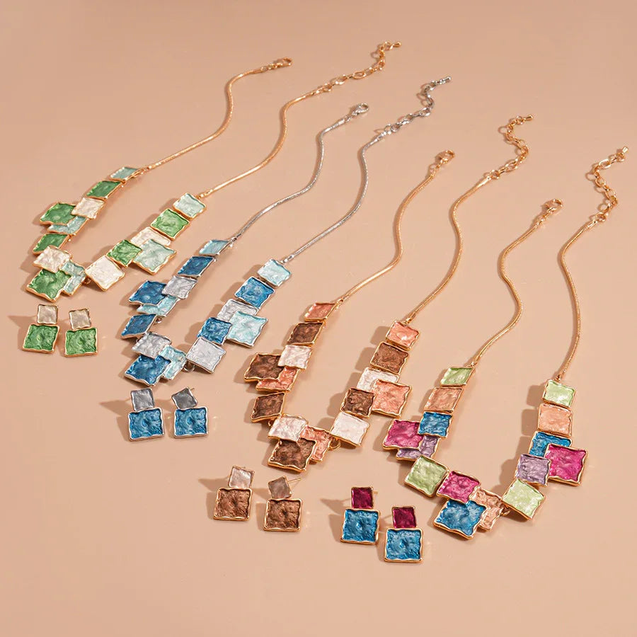 Geometric Square Earring And Necklace Set For Women