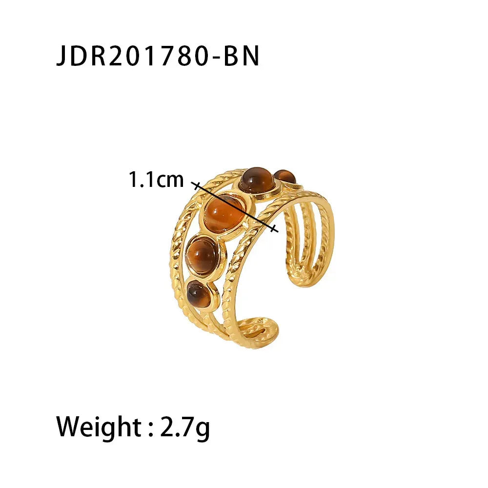natural-gemstone-titanium-steel-open-end-ring - Viexta